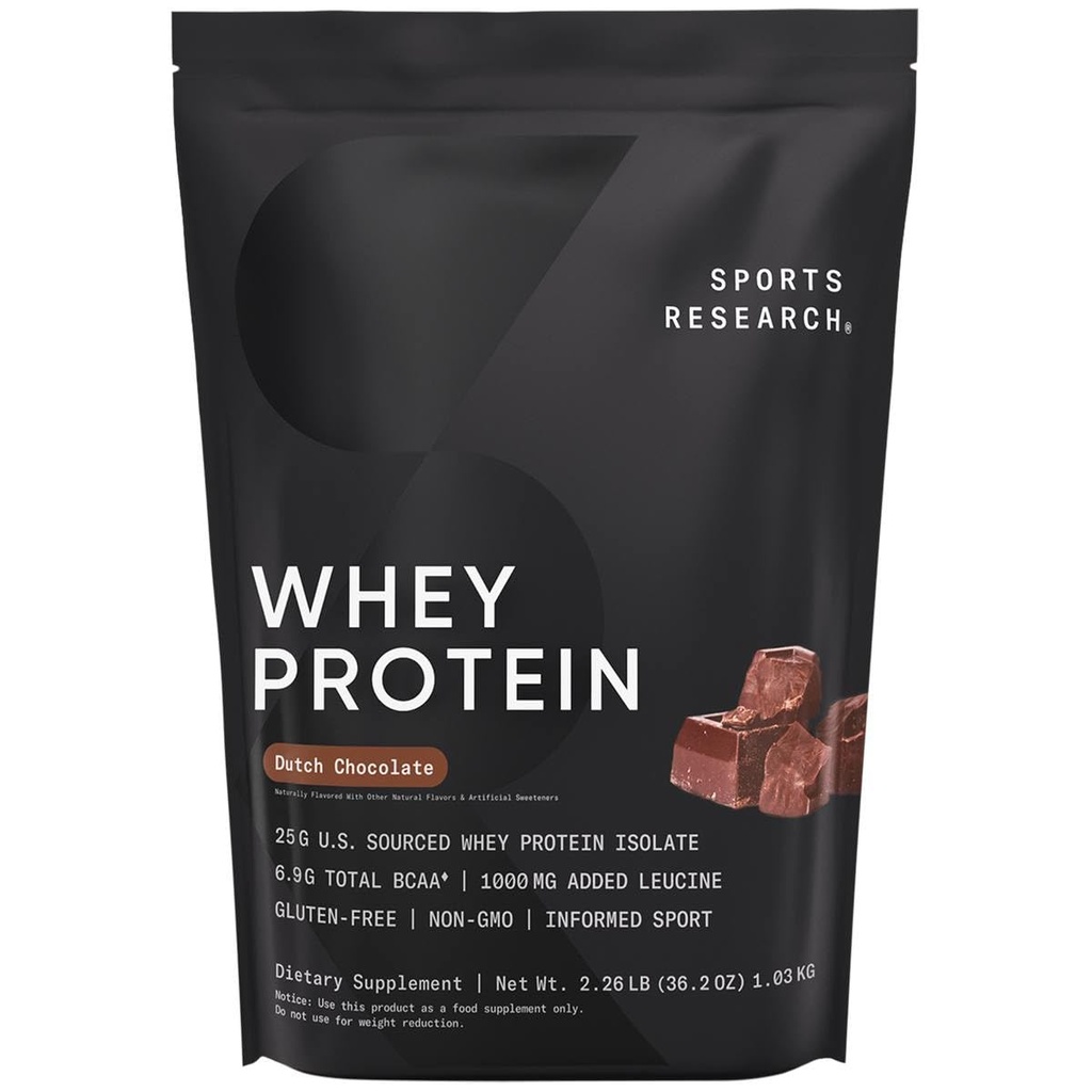 Idrettsforskning Whey Protein Isolat - Idrettsnæringsprotein pulver 25g per servering - 2.27lb Bag Whey Protein - Nederlandsk Sjokolade Bulk Protein pulver, 25 Serveringer