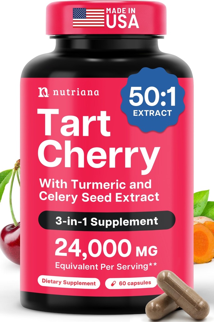 3 i 1 Tart Cherry Extract Capsules med gurkemeie og hvetefrø for føtter og felles støtte Uric Acid Flush Cleanse & Purge piller, 60 Veggie Capsules Produsert i USA