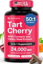 3 i 1 Tart Cherry Extract Capsules med gurkemeie og hvetefrø for føtter og felles støtte Uric Acid Flush Cleanse & Purge piller, 60 Veggie Capsules Produsert i USA