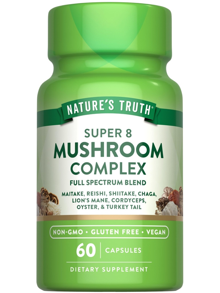 Naturens Sannhet Mushroom Complex Kapsler | 60 greve | Fullspektrumkompleks av Super 8 Mushrooms | Vegansk, Ikke-GMO, & Glutenfri Supplement