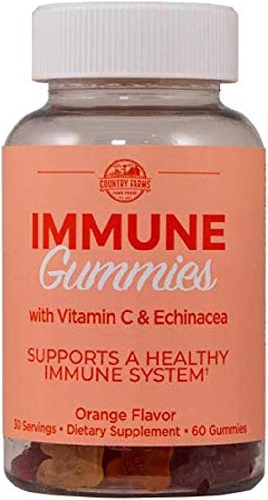 Landbruksimmune Gummier med vitamin C & Echinacea, støtter sunn immunsystem, rik på antioksidanter, Delicious Orange Flavor, 60 greve, 30 serveringer