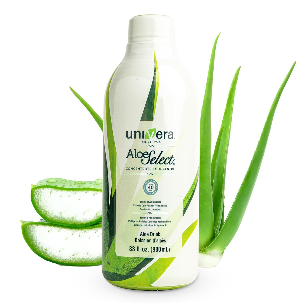 Univera Aloe Vera Juice, Preminum Organic Aloe Vera, 10% Polysaccharid Retention, Digestive Enzymes for Gut Helse, Immune Support & Gut Health, Aloe Flavor - 30 dagers forsyning (33 fl oz)