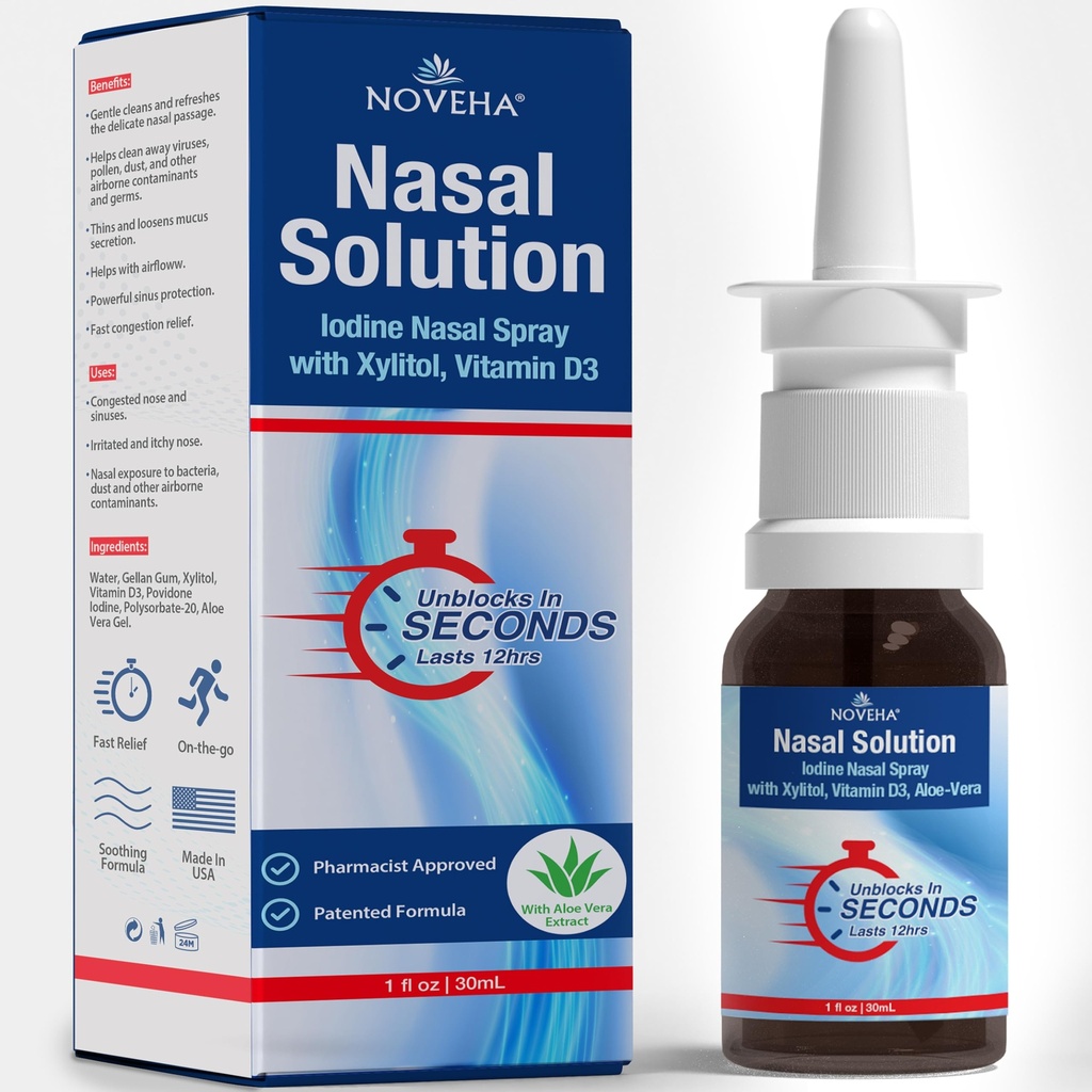 NOVEHA Nasal Spray- 1% Povidon-Iodin Spray, vitamin D3, Aloe-Vera - Nasal Cleanser (30ml)