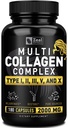 Multi collagen Peptides piller (typer I,II,III,V,X) Gras Fed collagen piller (180 kapsler) - Hydrolysate collagen protein blanding for hår, hud, negler og felles støtte - kollagen piller for kvinner