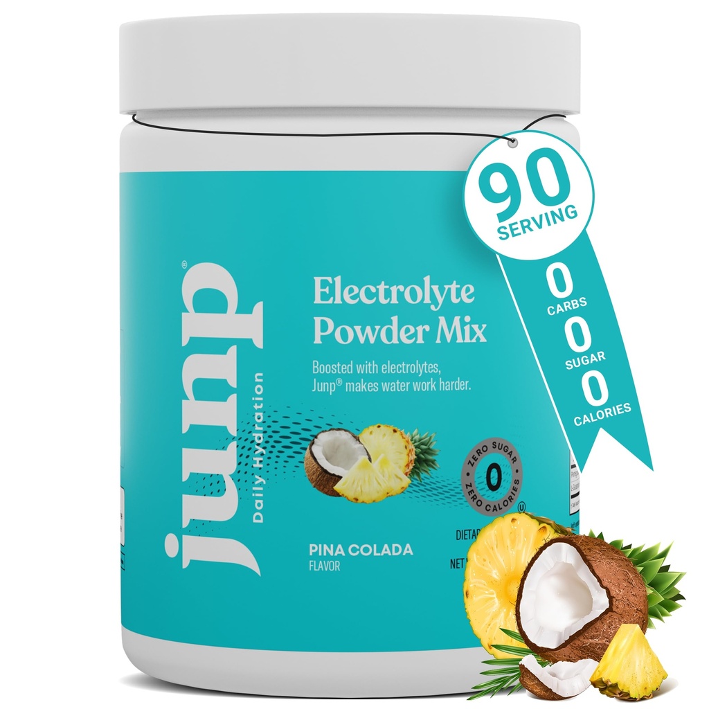 JUNP Electrolytes pulver Ingen sukker Ingen karbohydrater – Pina Colada Coconut Pineapple Keto Electrolyte Drikk Blande - Kalium & Salt Hydration Powder Elektrolytter - Zero Calorie Sukker Gratis Elektrolyte pulver 90ct
