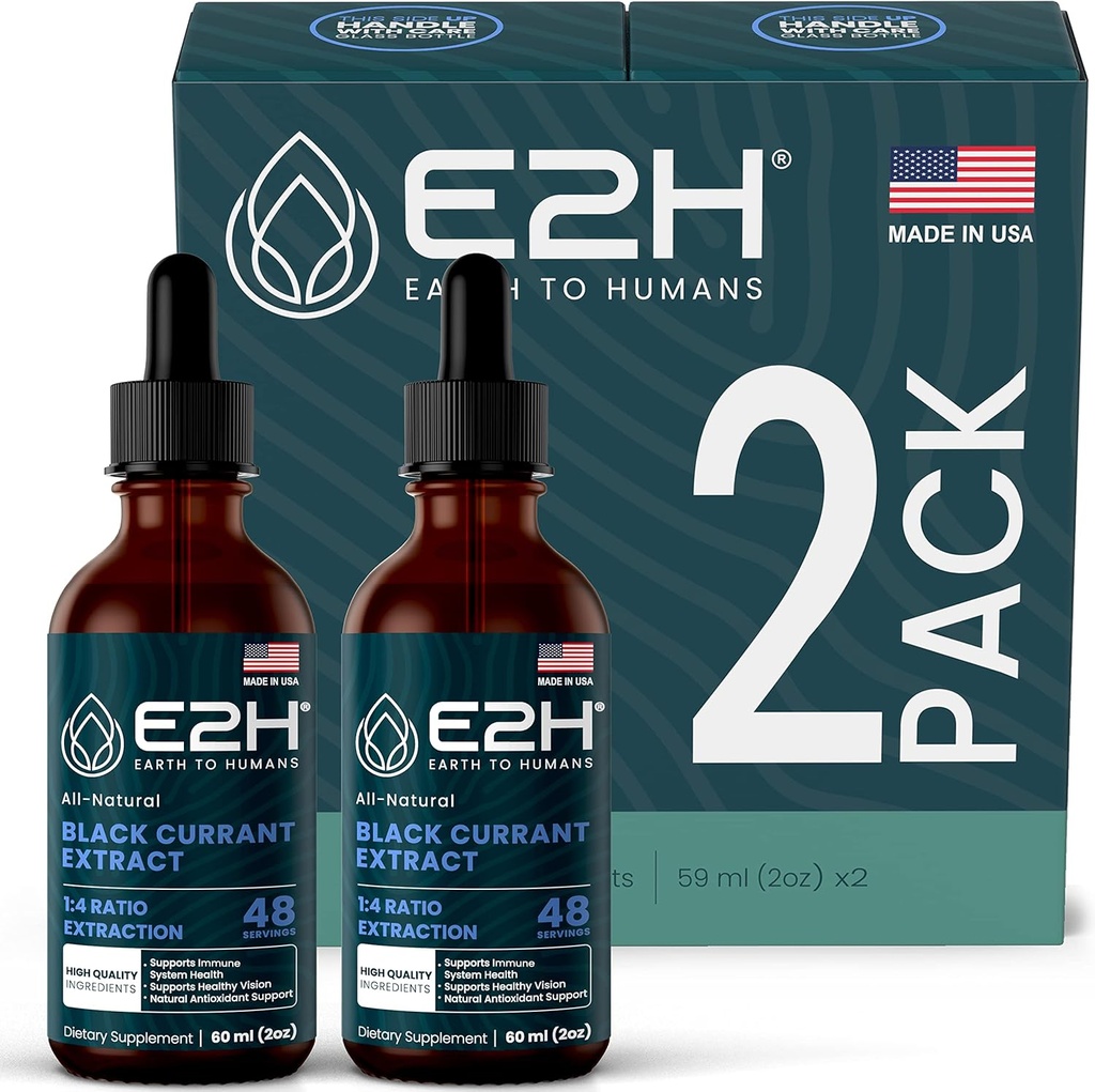 E2H naturlig svart currant ekstrakt, kaldt presset svart currant frø - immunsystem helse - rask absorberende væske (2 flasker)