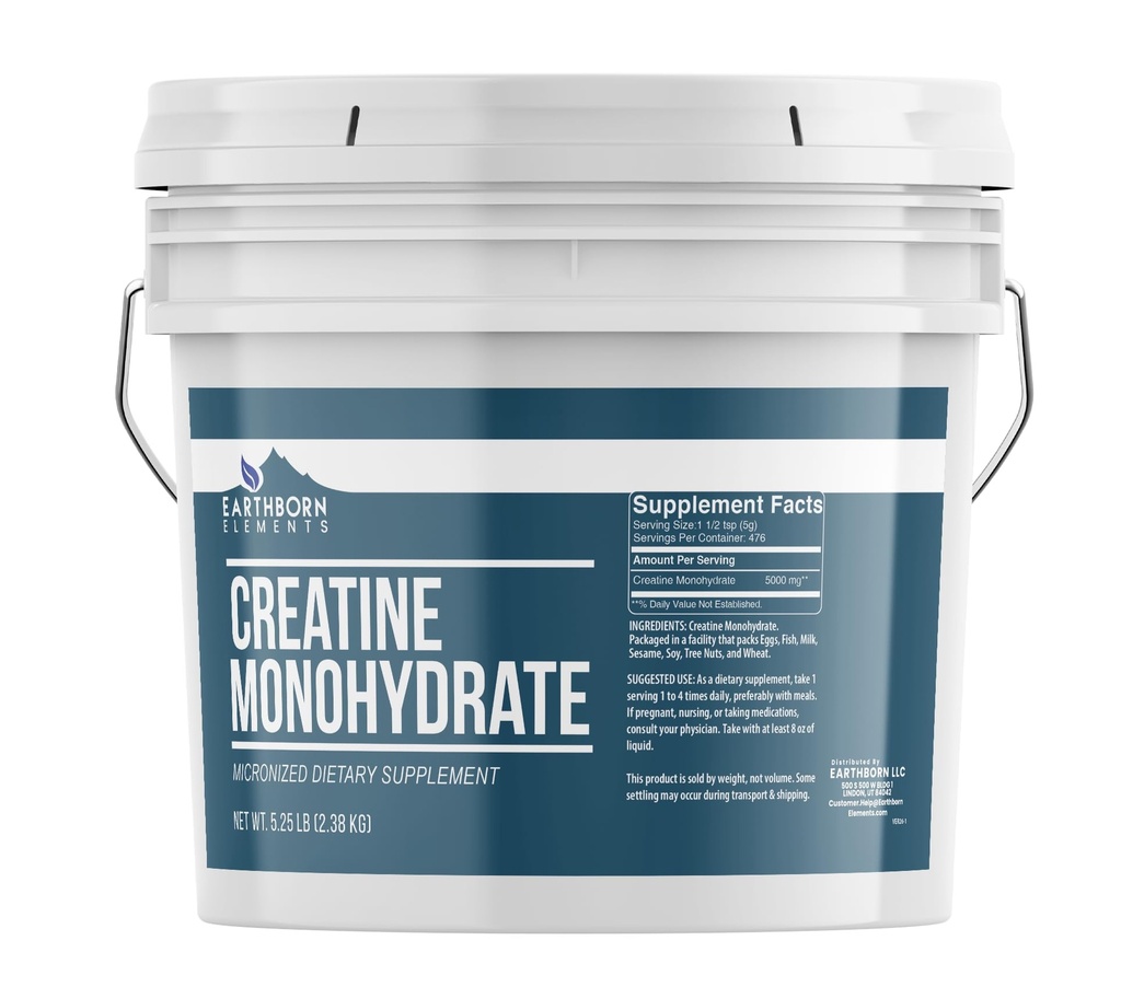 Jordbårne elementer Kreatin Monohydrat pulver 1 Gallon Bucket, mikronisert og uflavorisert, kosttilskudd, ingen tilsetningsmidler (84 Ounce)