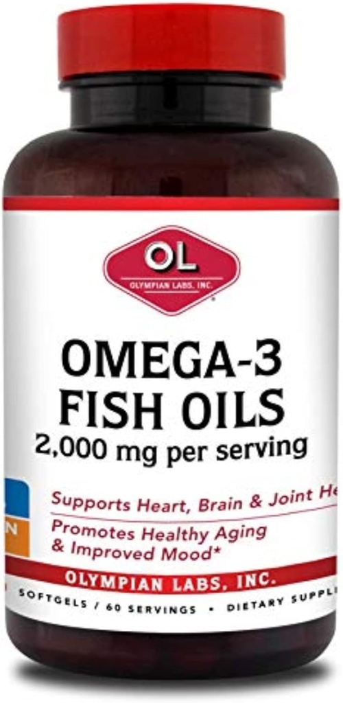 Olympian Labs Omega-3 Fiskeoljer, 2000mg per servering - Hjelper å støtte hjerne og hjerte helse, 120 greve, (73)