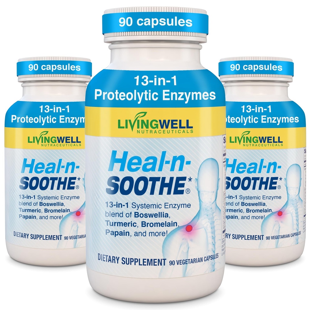 HEAL-N-SOOTH Joint Support Supplements - Proteolytiske enzymer som Bromelain & Papain, med Boswellia, Turmeric & Ginger - fremmer protein digestiv funksjon og kroppsforsvar velvære- 90 greve (3 pakke)