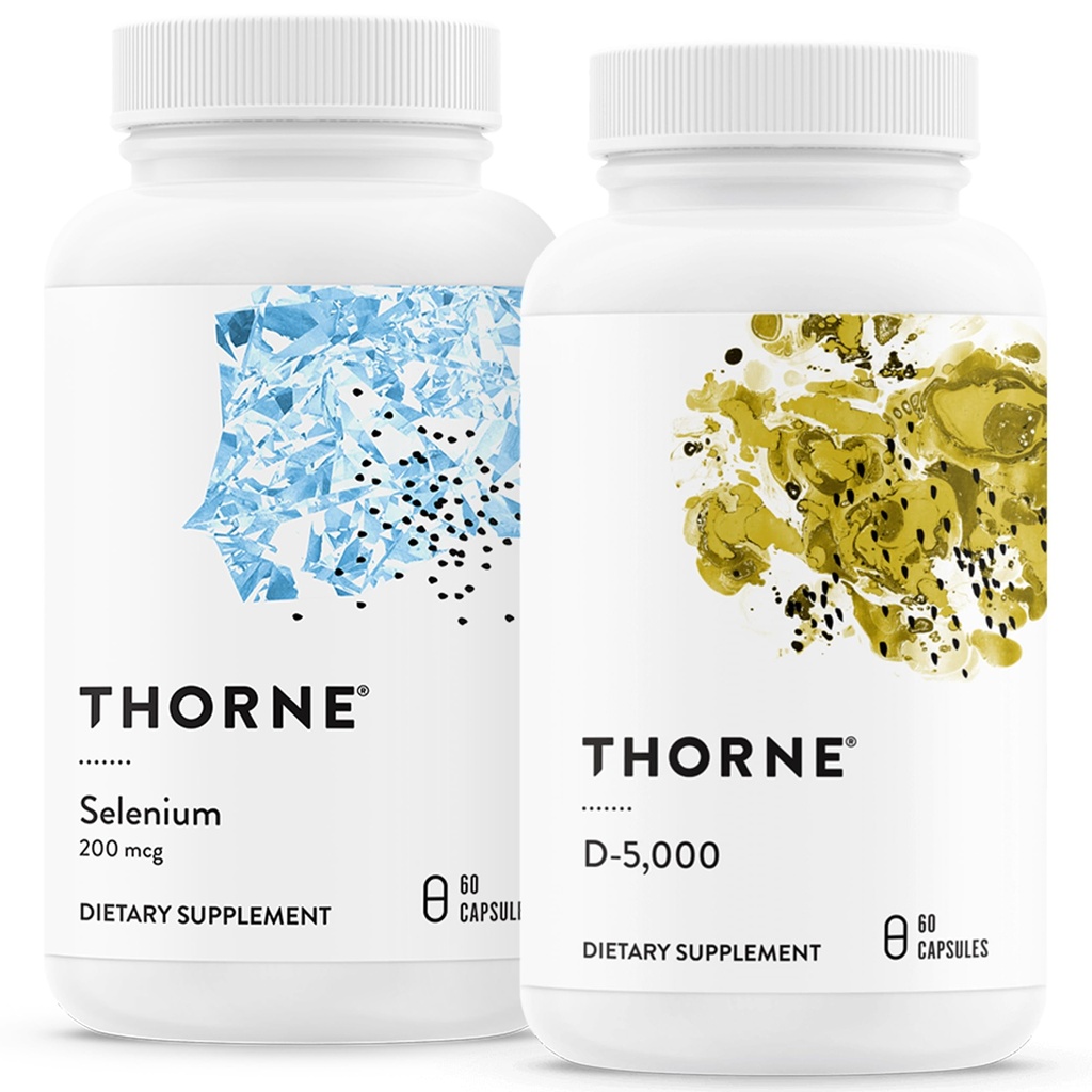 THORNE - Antioksidant og velvære Bundle - Selen & Vitamin D-5000 - Støtter Thyroid helse og immunfunksjon - 60 Services