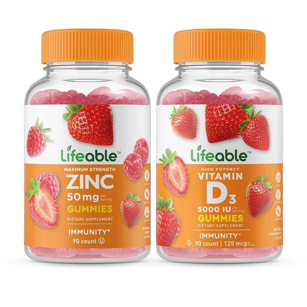 Livbar Sink 50 mg + vitamin D 5000 IE, Gummies Bundle - Great Tasting, vitamin Supplement, Glutenfri, GMO Gratis, Chewable Gummy