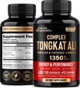 Tongkat Ali Men 1350mg Complex - Fadogia Agrestis | Tribulus Terrestris - Energi, styrke og ytelse støtte - Ekstra styrke 200:1 Ekstrakt - 3. part testet, laget i USA - 120 kapsler / 2 måned