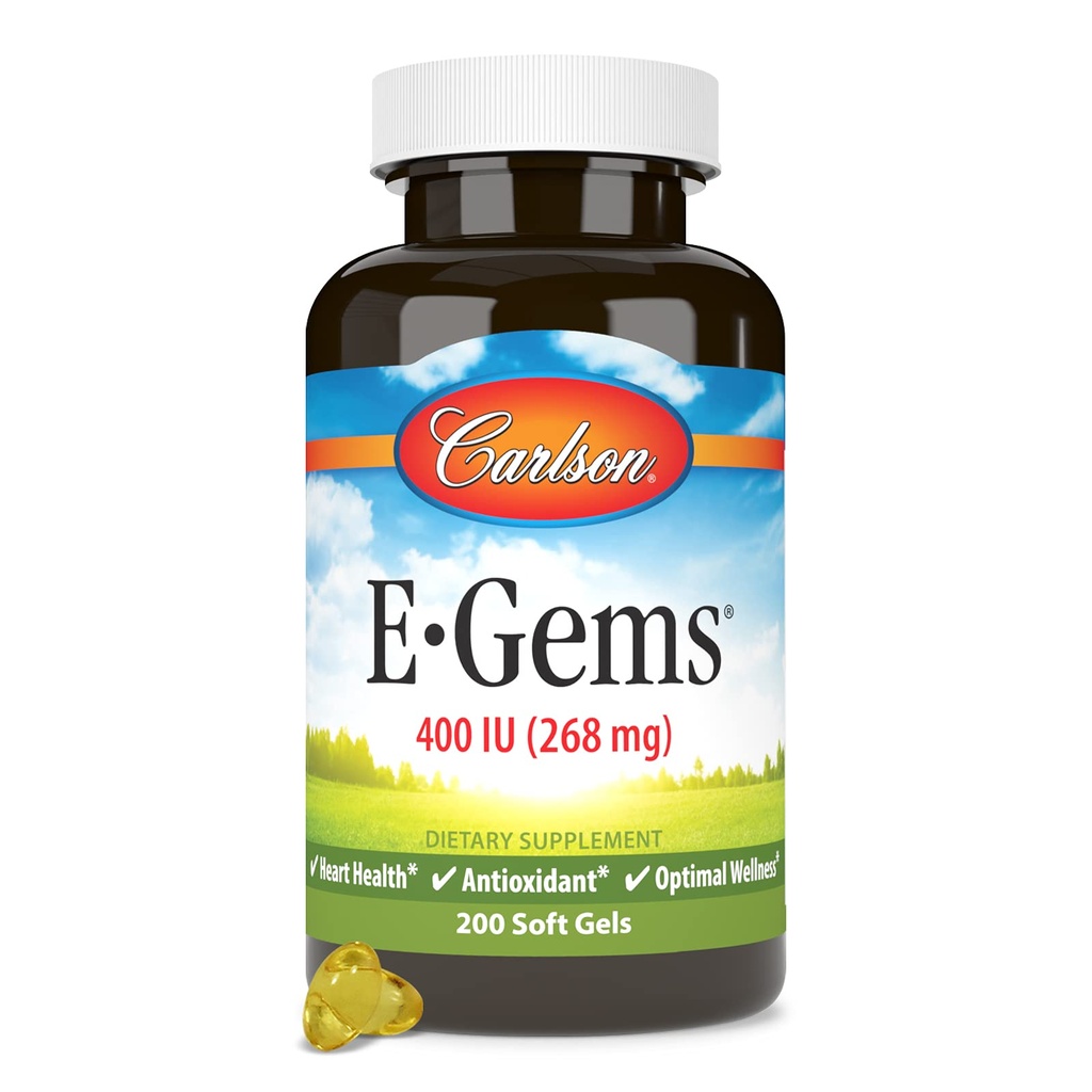 Carlson - E-Gems, 400 IU, hjertehelse og optimal velvære, antioksidant, 200 myk geler