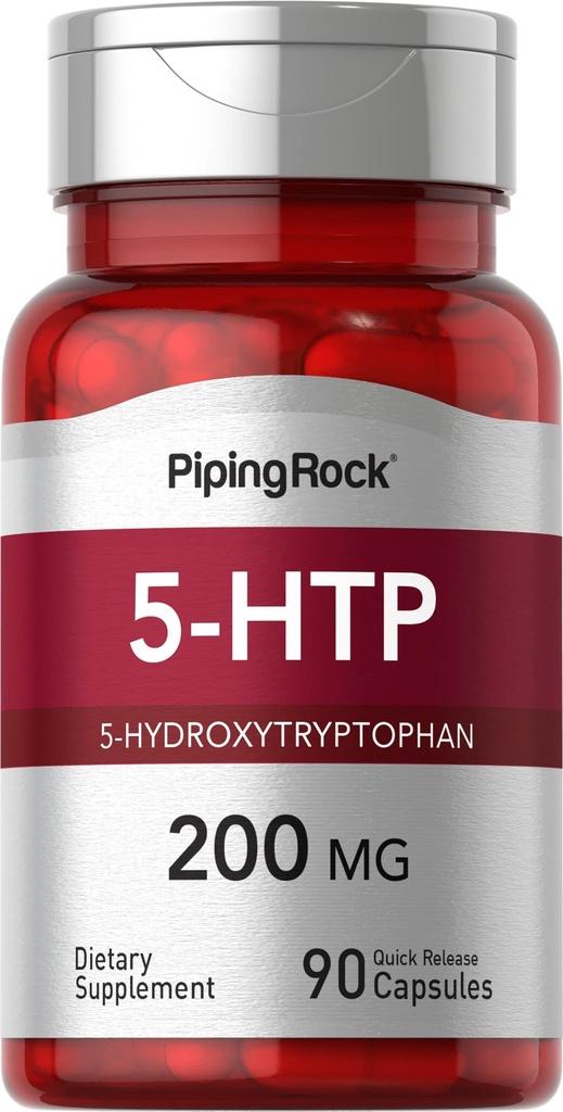 Piping Rock 5-HTP Supplement ® 200 mg 90 kapsler ® 5-hydroxytryptophan ® Griffonia Simplicifolia Extract ® Ikke-GMO, Glutenfri
