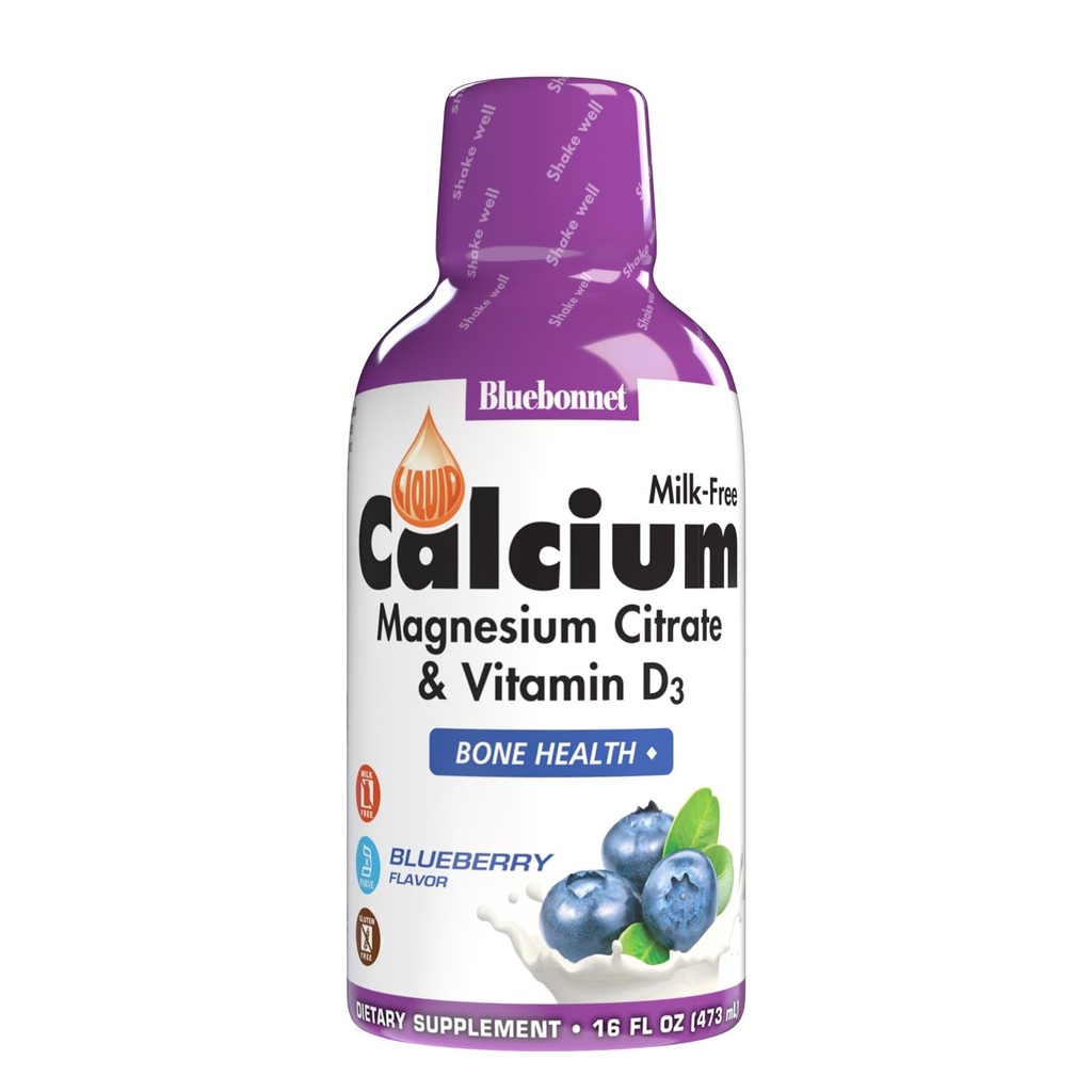 Bluebonnet Ernæring flytende kalsium Citrat Magnesium Citrat, vitamin D3, Bein Helse, Glutenfri, Soya fri, melkefri, kosher,32 Serveringer, Blåbær Flavor, 16 Fl Oz (Pack of 1)