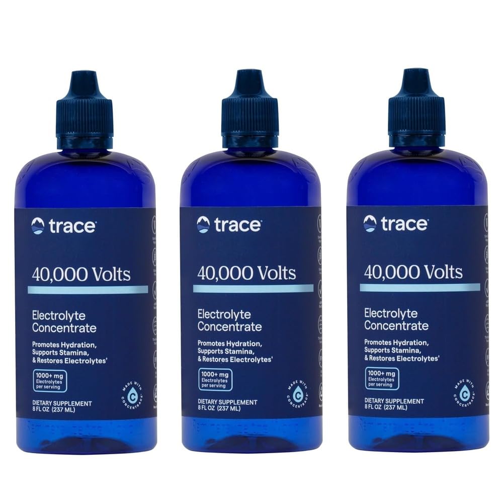 Trace Minerals 40.000 volt - Konsentrat Supplement Drops for Electrolyte Support - Støtte Muskelens helse og vitalitet - Treningsdrikk for å hjelpe Hydration - 8 fl oz (Pack of 3) (144 Serveringer)