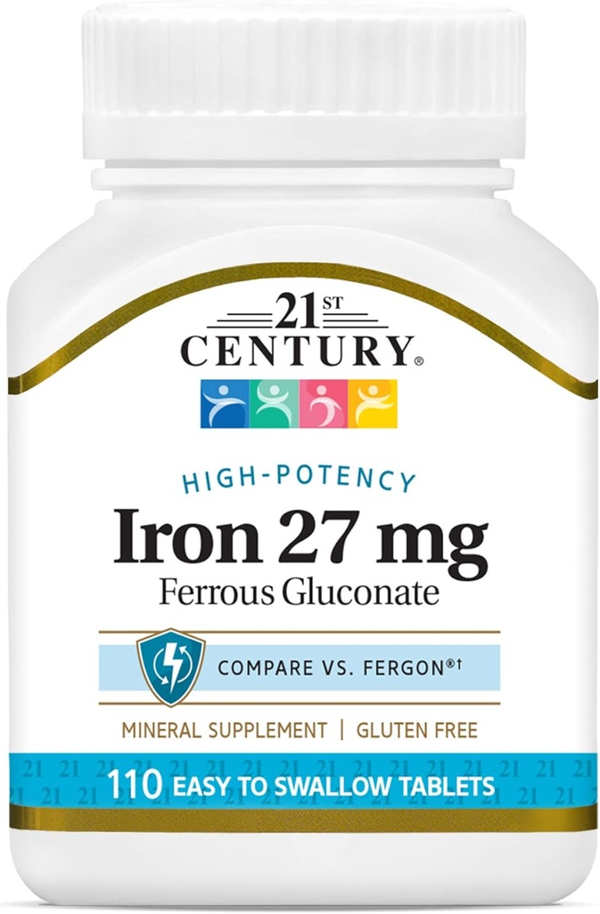 21st århundre jern 27 Mg Ferrous gluconate tabletter, 110Count