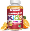 Feel Great Vitamin Co. Komplett DHA Gummier for barn | med Omega 3 6 9 + DHA, Vitamin C | Støtter Sunn Hjernefunksjon, Visjon & hjerte helse | Glutenfri, vegetarisk | 60 Gummies