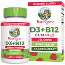 MaryRuth Organics Vegan vitamin D3 + Vitamin B12 Gummies | 2 måneders forsyning | Støtter Bone Helse | Immunstøtte Supplement | Energitilskudd | Methyl B12 Vegan ikke-GMO Glutenfri | 60 Services