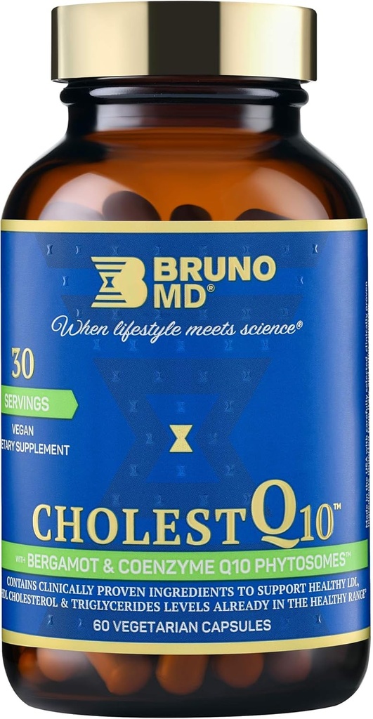 CholestQ10 Supplement, støtter HDL Kolesterol og triglycerid nivåer allerede innenfor normalområdet, med Curcumin, klinisk bevist ingredienser, Naturlig Cynara Cardunculus, 60 kapsler