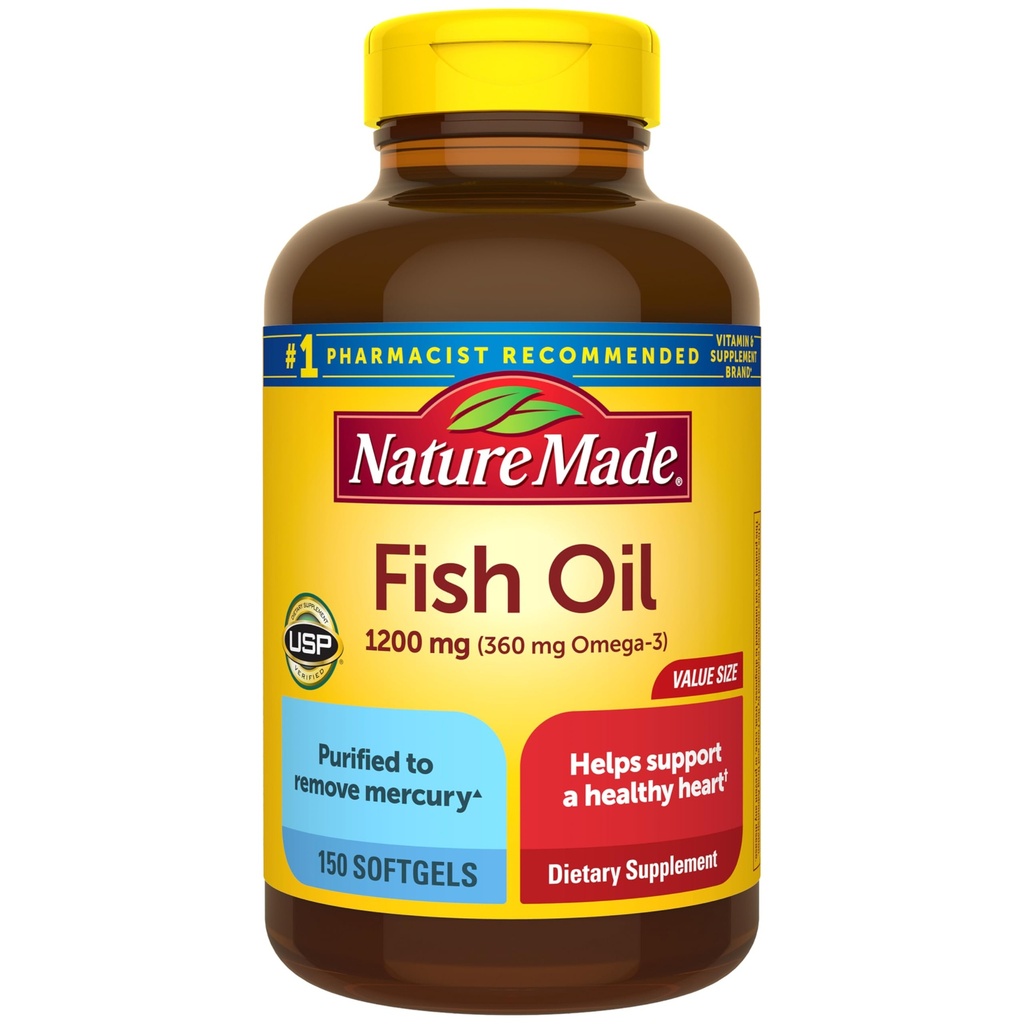 Naturlaget fiskeolje Omega 3 Kosttilskudd, 1200 mg softgels, Omega 3 Fiskeolje for sunn hjerte støtte, 150 Softgels, 75 dagers forsyning