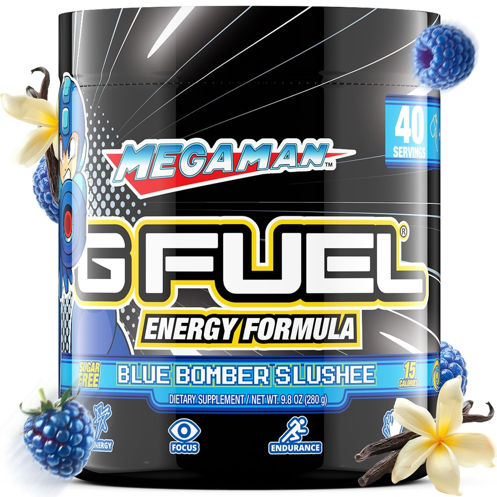 G Drivstof Megaman energi drikke pulver, pre trening koffein blanding for spill, sukker gratis fokus amino, vitamin + antioksidanter, 9,9 oz (blå slushee, 40 serveringer)