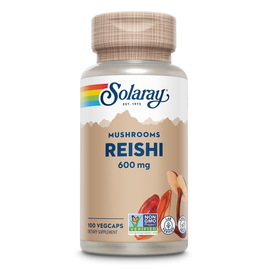 SOLARAY Reishi Mushroom 600mg - Reishi Mushroom Capsules for Immun Support - Vegan, Lab Verifisert - 60 dagers pengene-tilbake garanti - 100 serveringer, 100 Vegkapsler