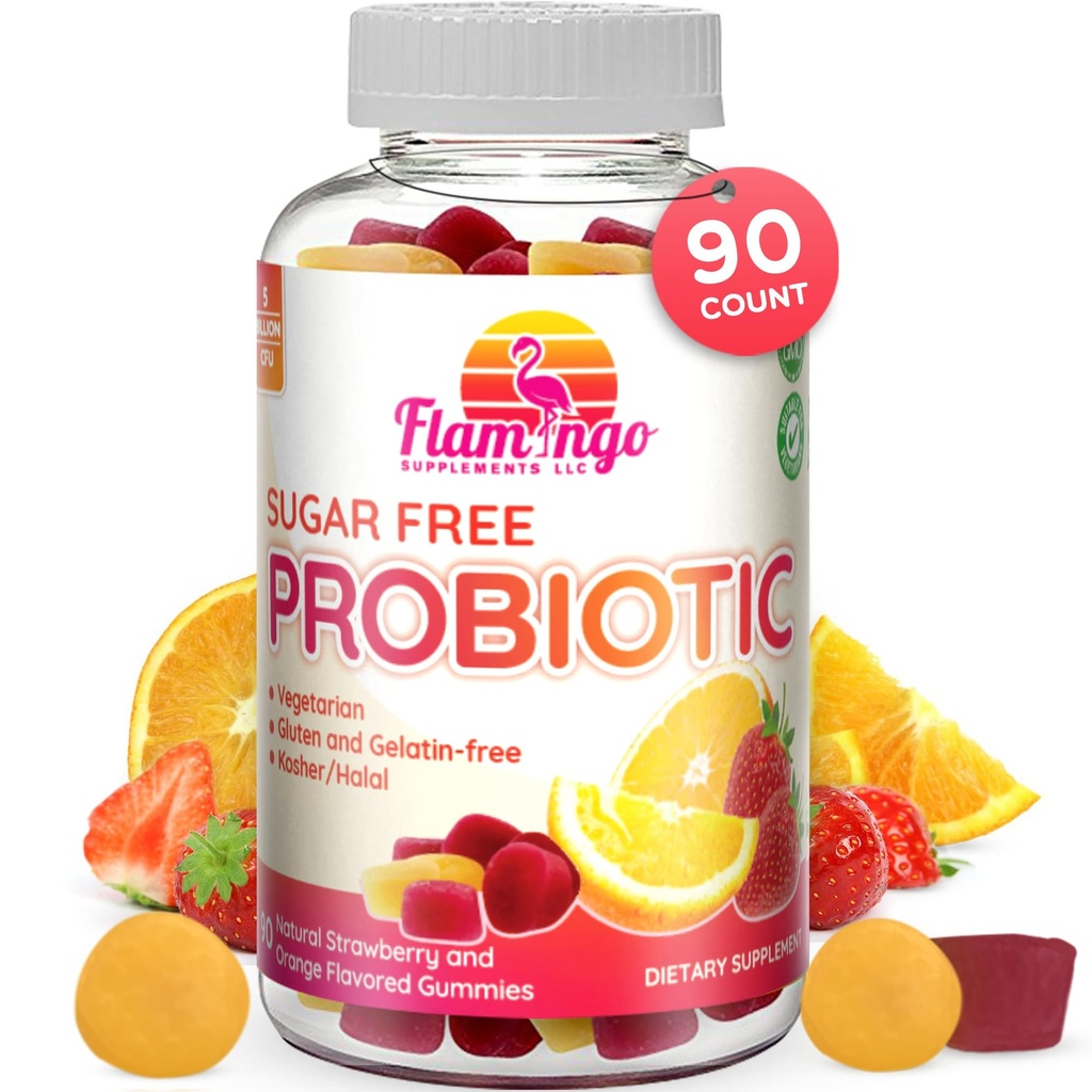 Probiotiske Gummies Sukker Free- 3 milliarder CFU Redusere gass, Bloating - Probiotika for kvinner, barn og menn Probiotiske- Bacillus Coagulans- Naturlig, Vegan, Vegetarisk, Kosher, Halal-90 Gummy Probiotika