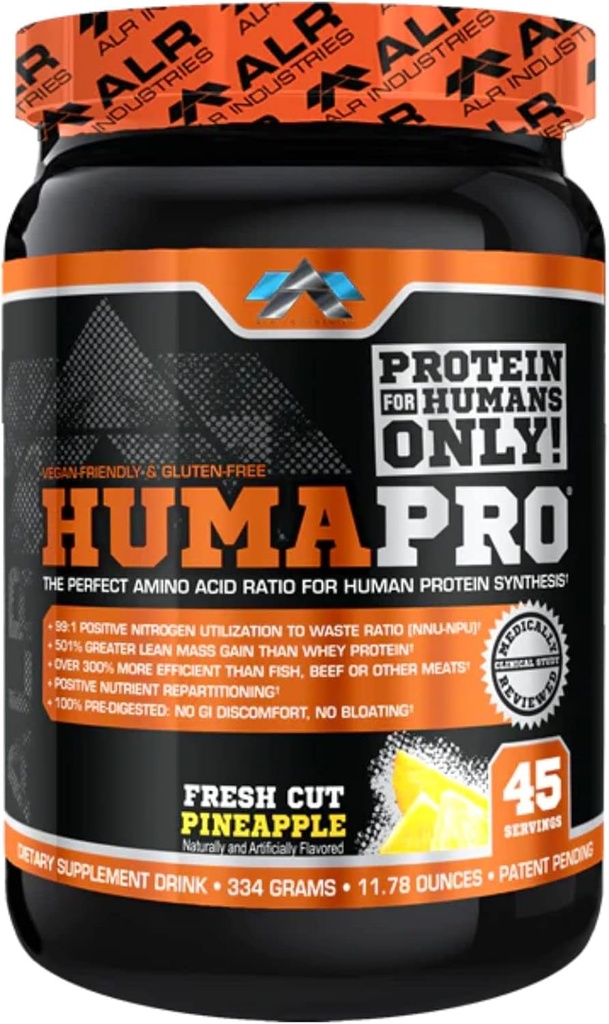 Humapro | Aminosyrer Protein Matrix for mennesker | 99% Bruk for Lean Muscle | Vegansk, Glutenfri | 334g / 45 Services (Fresh Cut Pineapple)