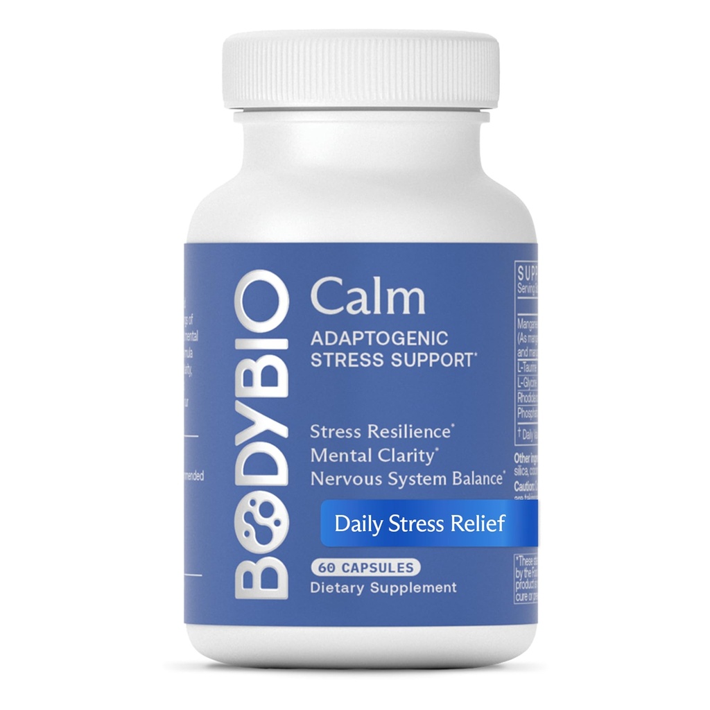 BodyBio Calm - Naturlig stress relief blanding med Rhodiola, Glycine & Fosfatydyserin - Støtter avslapping, mental fokus og balansert kortisol - Ikke - Drowsy Formula