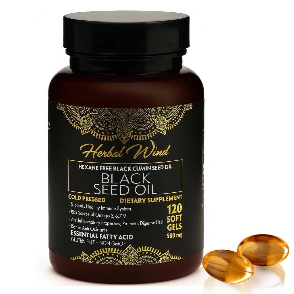 Svart Seed Oil Capsules - kaldt presset 120 Softgels 500mg, premium kvalitet Nigella Sativa,100% ren svart cuminfrøolje - ikke-GMO (120 greve - pakke med 1 plastflaske)