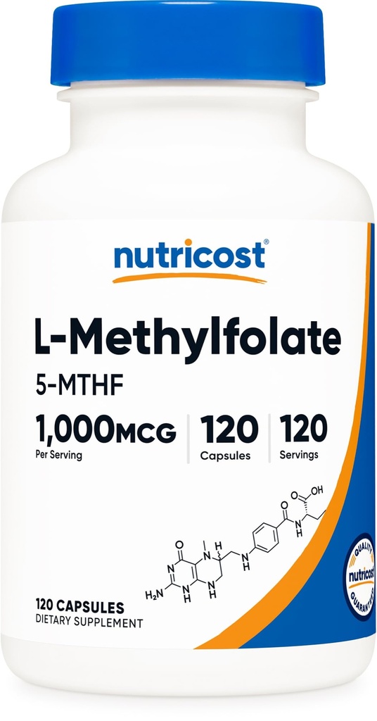 Nutricost Metylfolat 1000mcg, 120 vegetariske kapsler - Glutenfri, ikke-GMO (metylert folat)