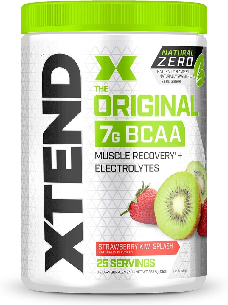 Xtend Natural Zero BCAA pulver Strawberry Kiwi Splash | Gratis av kunstige søtningsstoffer, flavors, og kjemiske dyser | Post Trening Drink med Aminosyrer | 7g BCAA | 25