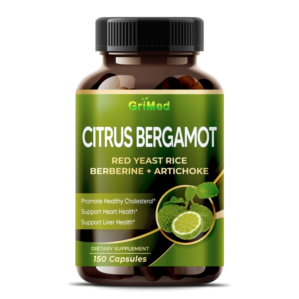 Citrus Bergamot 50:1 Ekstrakt 20 400mg med rød yeast ris, hvitløk, artichoke for sunn kolesterol, hjerte helse - laget i USA (150 greve (pakke av 1))