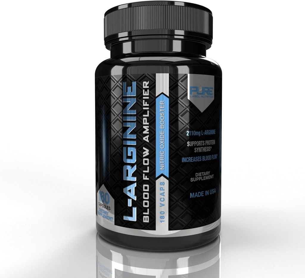 Ren etikett Ernæring L Arginine Kapsler, Nitric Oxid Booster, Aminosyre Supplement for menn og kvinner, bidrar til å bygge muskler og styrke og øke energi, blodflyt støtte - 180 caps