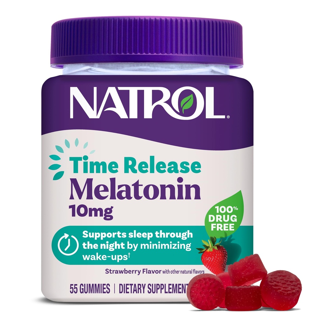 Narrol 10 mg melatonin gummier, tidsfrigjøring søvn gummier for voksne, minimalisere våken opp, jordbær-flavored, 55 greve, 55 dagers forsyning