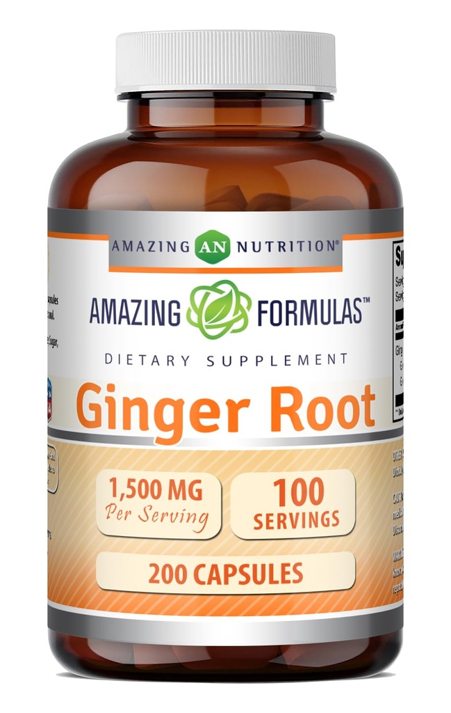 Amazing Formler Ginger Root 4:1 Supplement  enhver servering | 200 Kapsler Supplement | Ikke-GMO | Glutenfri | laget i USA