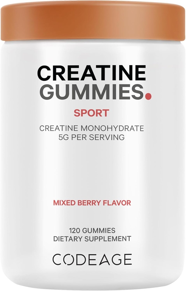 Kodeage Kreatin Monohydrat Gummies Supplement - 5000mg Kreatin - AstraGin Panax & Astralagus - Sport Gummy - Blandet Berry Flavor - Kettlebell Shape Vitaminer - Vegan - Ikke-GMO - 120 Gummies