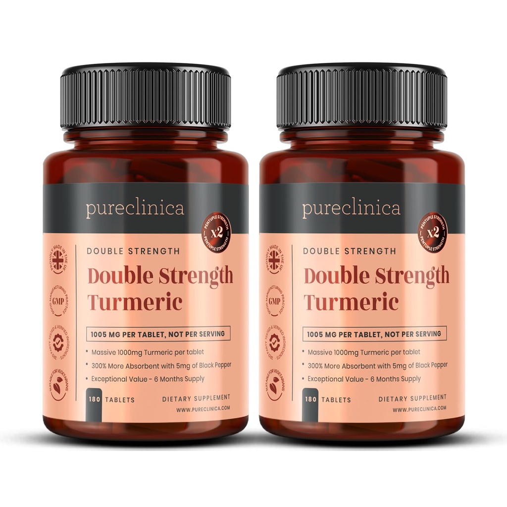 Dobbelt styrke Turmeric - Massive 1000mg x 360 tabletter - 200% mer Turmeric og naturlige nivåer av Potent Curcumin per tablett - med 5 mg Black Pepper ekstrakt for 300% økt absorpsjon