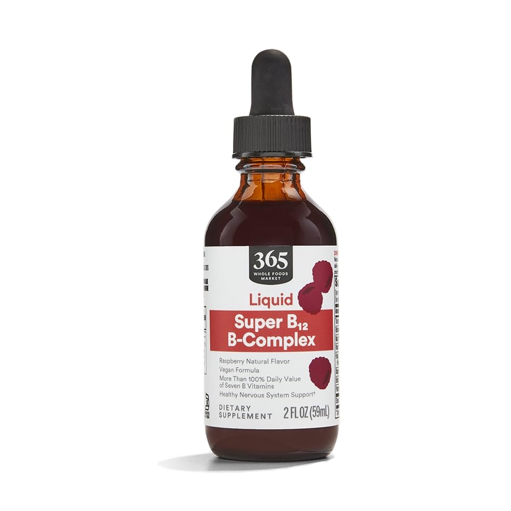 365 ved hele matmarkedet, Super B-12 B-kompleks flytende kosttilskudd, bringebær naturlig flavor, Vegan, 2 Fl Oz