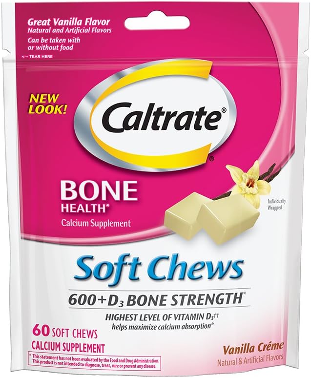 Kaltrat 600 + D3, kalsium og vitamin D3 Supplement Myke Chews, 600 mg (Vanilla Crème Flavor, 60 Count)