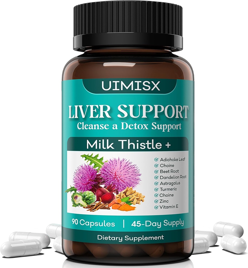 Melk Thistle Supplement - Liver Detox Cleanse Formel Herbal Liver støtte med melk Thistle, Dandelion Root, Artichoke, Turmeric, Astragalus for lever helse, 90 kapsler