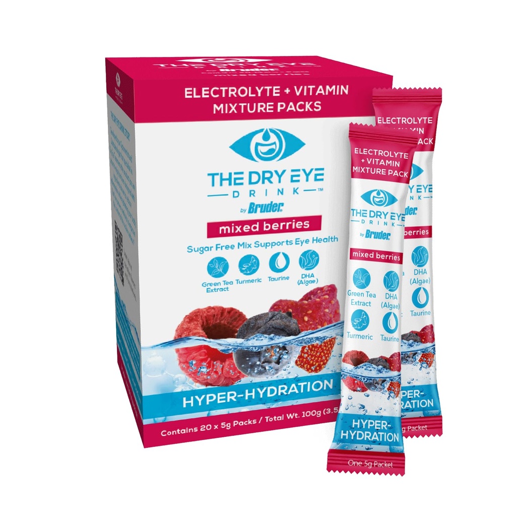 L Ultimate Hydration for tørre øyne l sukkerfri elektrolyte pulver pakker l blandet med vitaminer, grønn te, gurkemeie, taurin og DHA l 5g x 20 pakker (Mixed Berry)