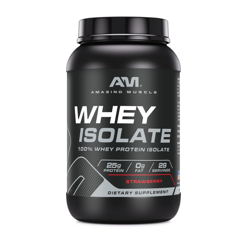 Amazing Muskel Whey Protein Isolere pulver | 25 gram Protein Per Serving | 100% Whey Isolate | Zero Fat | Laget i USA (2 Lb, Strawberry)