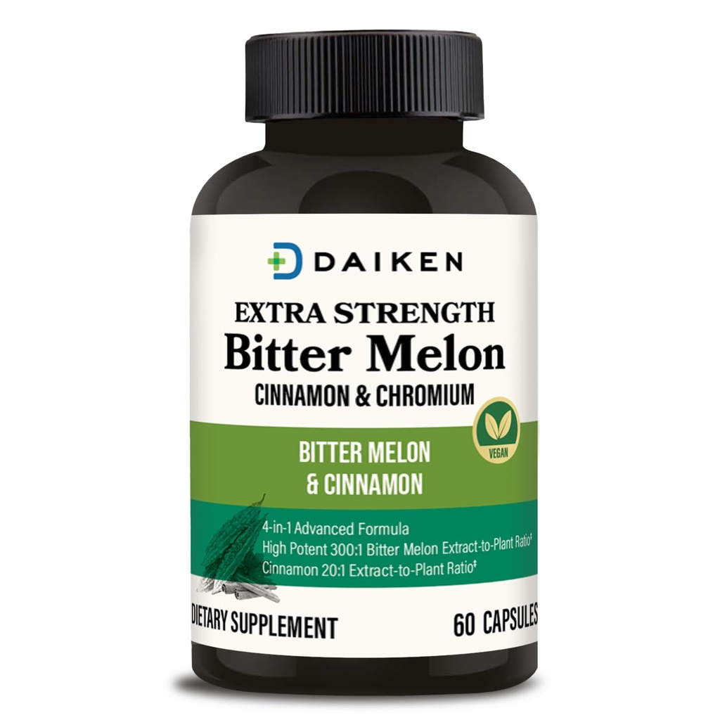 DAIKKEN Bitter Melon, kanel og kromium, 90 000 mg Ekvivalent Per Serving Ekstra styrke, 100% vegetariske biter Melon kapsler med kanelkrom og sink, 60 kapsler