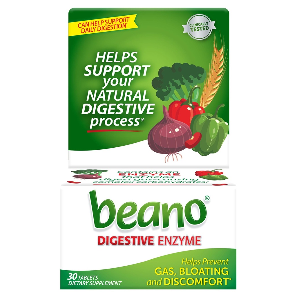 Beano Food Enzyme Diett Supplement, 30 tabletter (pakke med 1)