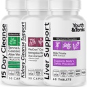 Ungdom & Tonic 3X Body Cleanse og Detox piller for kvinner og menn med lever, nyre, Colon kosttilskudd for å støtte sunne funksjoner og for tap av uønsket urenhet og metabolsk avfall. 120 Kapsler