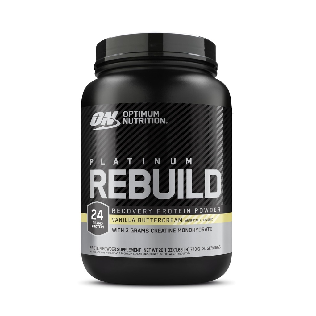 Optimum Nutrition Platinum Rebuild, Premium Platinum Blend Protein pulver med kreatin, Vanilla Smørkrem, 20 Serveringer