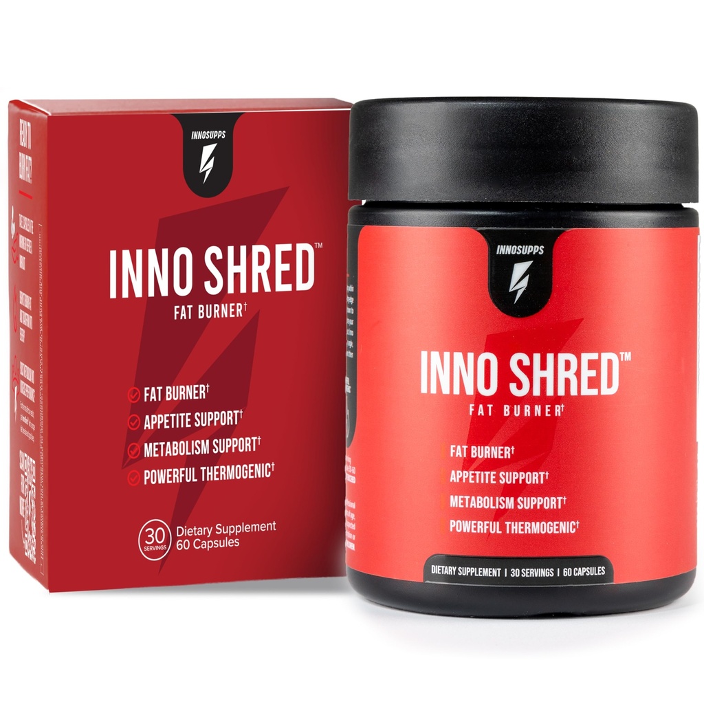 Inno Shred Thermogenic Fat Burner For Menn & Kvinner - Appetitt Suppressant, Energi og Metabolisme Støtte med Capsimax, Paradoksin, Grønn Te ekstrakt - 60 Kapsler, 30 Serveringer