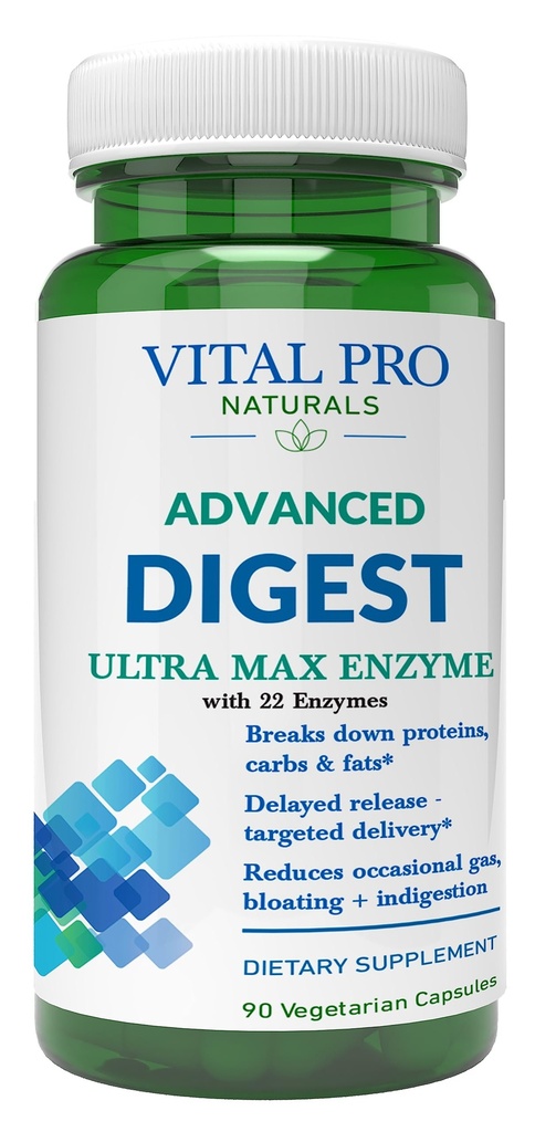 Vital Pro Naturals – Advanced Digest Naturlig Digestive Enzyme Støtter Nedbrytning av proteiner, fett og karbohydrater og reduserer tilfeldige gasser, blooding og indigestion 90 kapsler
